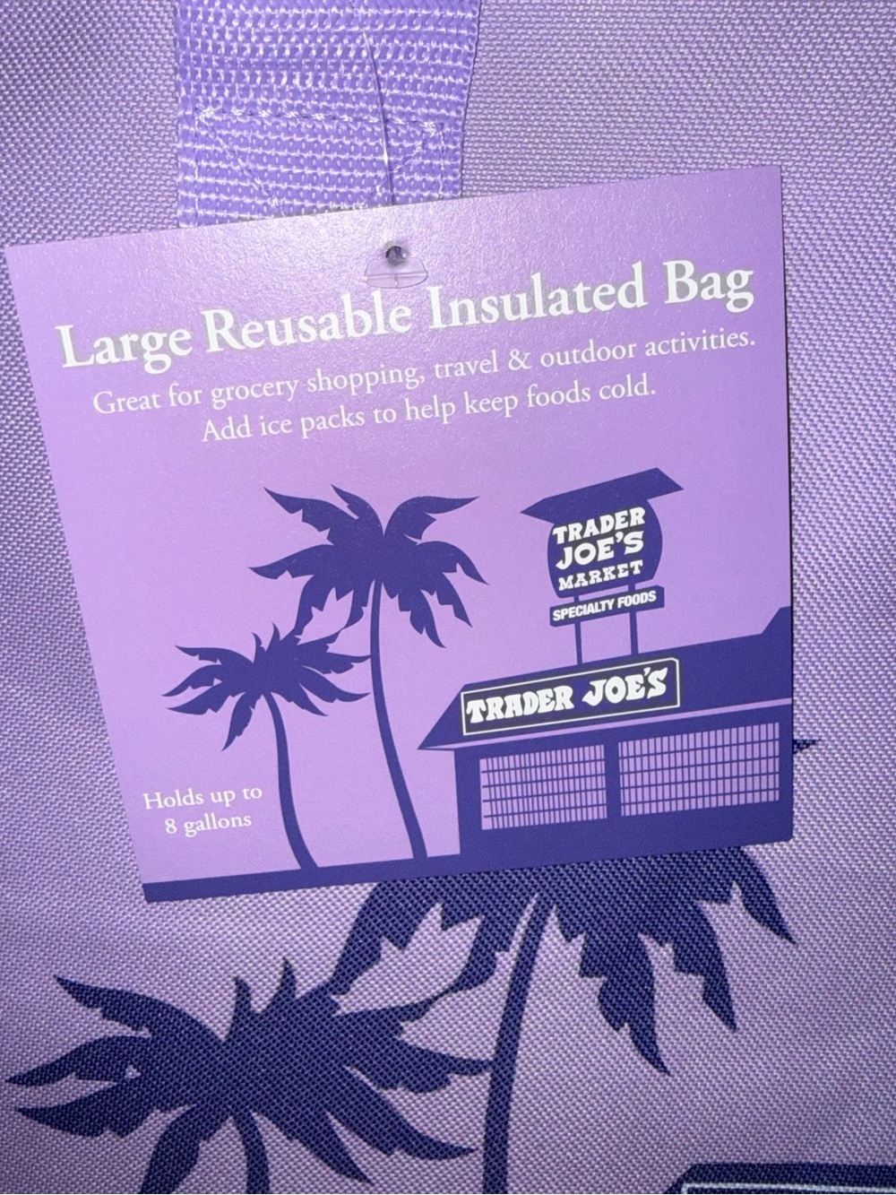 2 Trader Joe’s Insulated Tote Bags Lavender Dusty Blue Limited 8 gallon NEW - Picture 9 of 10